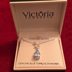 Victoria Townsend Silver Necklace with Blue Topaz and Diamond